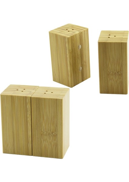 4.5X5CM--Y:9CM 2pcs Mıknatıslı Ikiz Ahşap Bambu Baharatlık - Tuzluk (4767) - MCT5321-2491