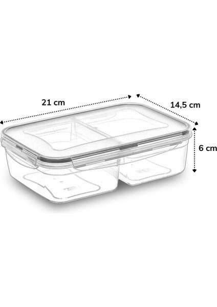2 Bölmeli Sızdırmaz Contalı Kilitli Kapaklı 1 Litre Erzak Saklama Kabı -LC505 - MCT7800-9012