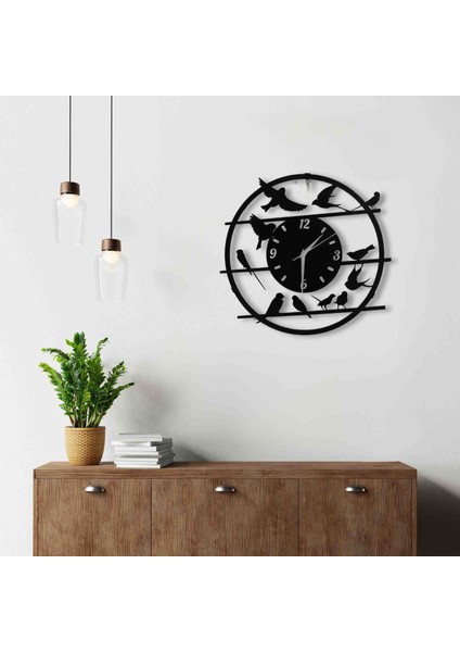 Kuş Figürlü Duvar Saati Metal 40 cm