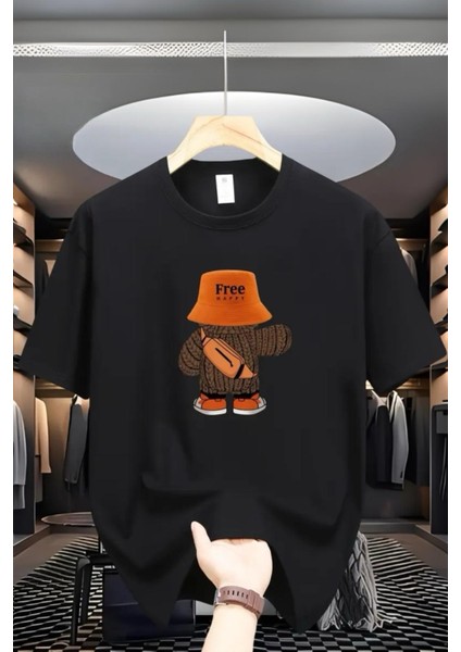 Free Happy Baskılı Bisiklet Yaka Unisex Tshirt