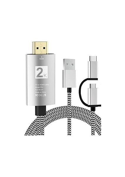 2k HDMI Dönüştürücü Kablo, 1080P Hd Görüntü, 8 Kanal Dijital Ses, 2 Metre, Akıllı Şarj Özellikli
