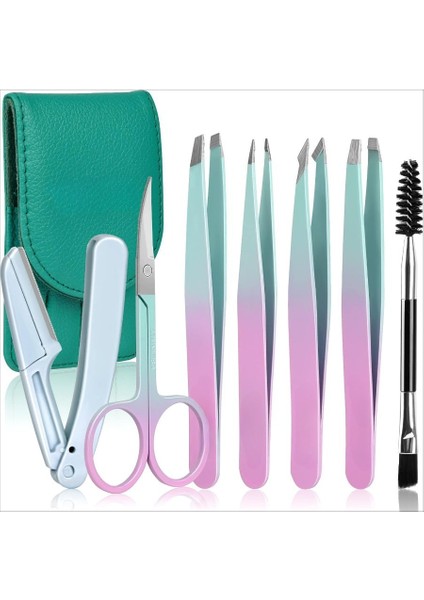 Kadınlar Için 7 Parça Cımbız Seti Seyahat Kılıflı Cımbız Seti Makaslı Tıraşlı Paslanmaz Çelik Şık