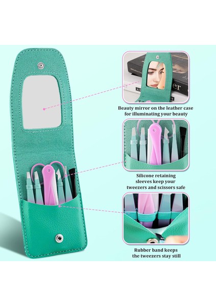 Kadınlar Için 7 Parça Cımbız Seti Seyahat Kılıflı Cımbız Seti Makaslı Tıraşlı Paslanmaz Çelik Şık modelleri