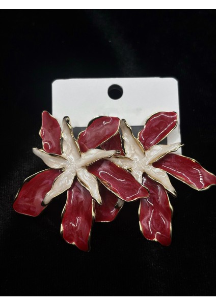 Kırmızı Çiçekli Küpe