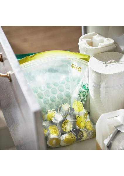30 Adet Kilitli Buzdolabı Poşeti İkea Kilitlenebilir Poşet (15 Adet 6 Litre + 15 Adet 4,5 Litre) Desenli Kilitli Torba