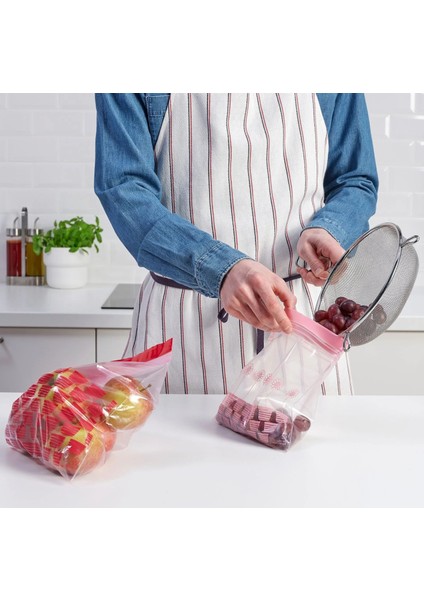 50 Adet Kilitli Buzdolabı Poşeti Ikea Kilitlenebilir Poşet (25 Adet 2,5 Litre + 25 Adet 1,2 Litre) Desenli Kilitli Torba