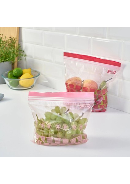 50 Adet Kilitli Buzdolabı Poşeti Ikea Kilitlenebilir Poşet (25 Adet 2,5 Litre + 25 Adet 1,2 Litre) Desenli Kilitli Torba fırsatları