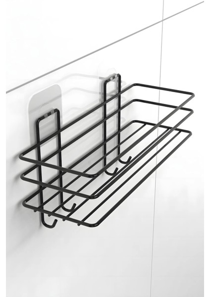 Yapışkanlı 4 Kancalı Paslanmaz Banyo Rafı Mat Siyah Banyo Şampuanlık Duşakabin Duş Askısı 3 Lü Set