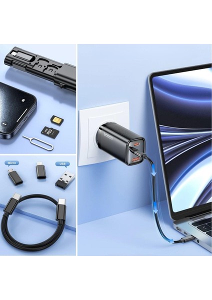 Cep Tipi 60W Bas Aç Type-C,iphone Şarj,micro USB Hızlı Şarj Data Kablo Seti (4987)