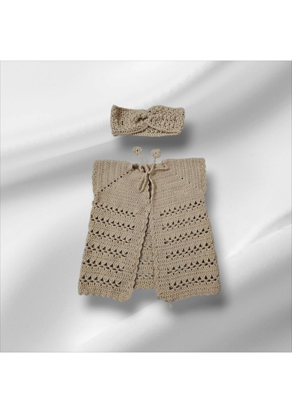 3-24 Ay Kız Bebek El Örgülü Bandanalı Yelek