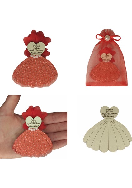 Düğün Nişan Nikah Kına Söz Hediyelik Elbise Model Çiçek Süslü Magnet 25 Adet