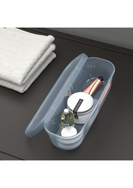 3 Adet Çekmece Içi Plastik Kapaklı Saklama Kabı 9X24X7 cm Ikea 3'lü Set Dolap Içi Düzenleme Kabı Mavi fırsatları