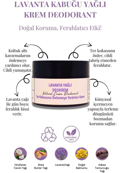 Lavanta Yağlı Deokrem 30 ml - Doğal Krem Deodorant, Cam Kavanozda fiyatları