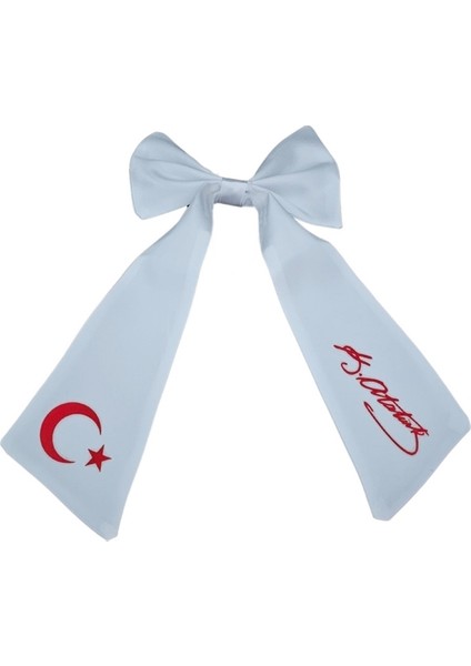 Ay Yıldız Atatürk Imzalı Fiyonklu Beyaz Saç Tokası