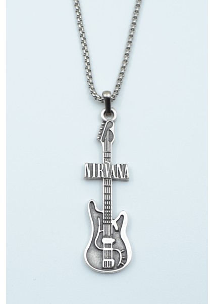 Nirvana Elektro Gitar Örme Zincir Kolye - Gümüş Kaplama - Erkek Kadın Kolye - NO:1560