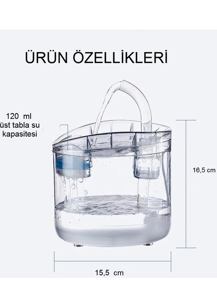 Otomatik Pet Su Çeşmesi Şeffaf Tasarım 2l Kapasiteli Kedi Köpek Sebil Musluk Sessiz Pompa Filtreli