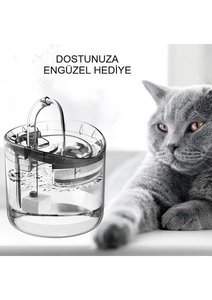 Otomatik Pet Su Çeşmesi Şeffaf Tasarım 2l Kapasiteli Kedi Köpek Sebil Musluk Sessiz Pompa Filtreli