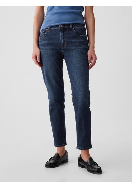 Kadın Lacivert Mid Rise Girlfriend Jean Pantolon