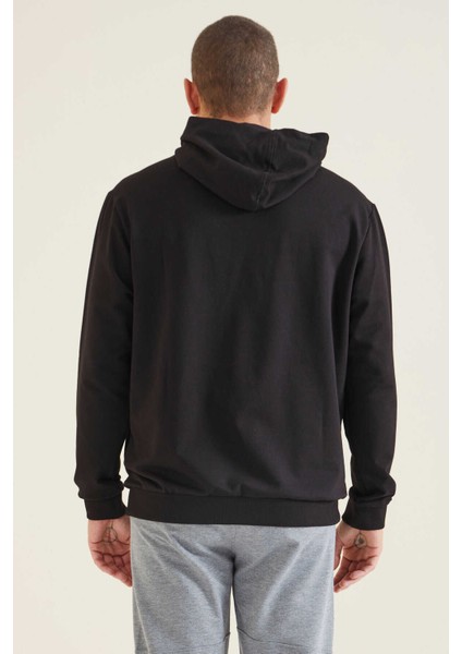 Erkek Siyah Dustin Kapüşonlu Standart Kalıp Baskılı Sweatshirt 88136-01