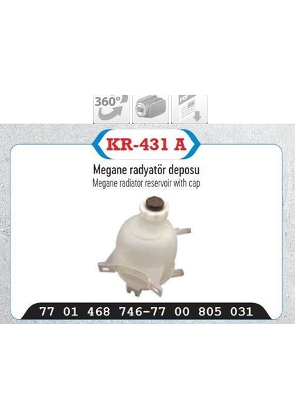 KR-431-329-KAPAKLI - Radyatör Yedek Su Deposu Kapaklı R9 D R11 Flash Clıo I Express Megane I Scenıc I / Logan Dar Ayak Civisiz