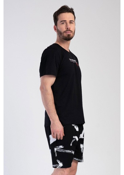 Siyah Erkek Kısa Kollu Şortlu Pijama Takımı