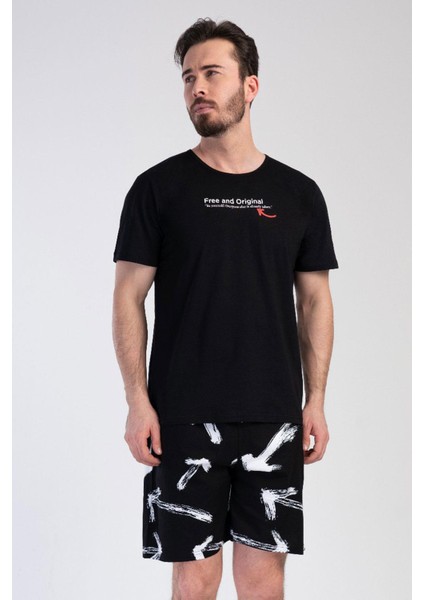 Siyah Erkek Kısa Kollu Şortlu Pijama Takımı fiyatları
