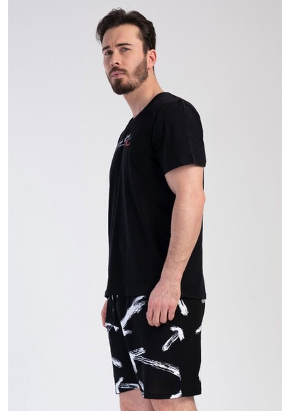 Siyah Erkek Kısa Kollu Şortlu Pijama Takımı fırsatları
