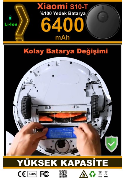 Xiaomi Mi Robot Vacuum S10T Uyumlu 6400.MAH Batarya(Kutusuz)