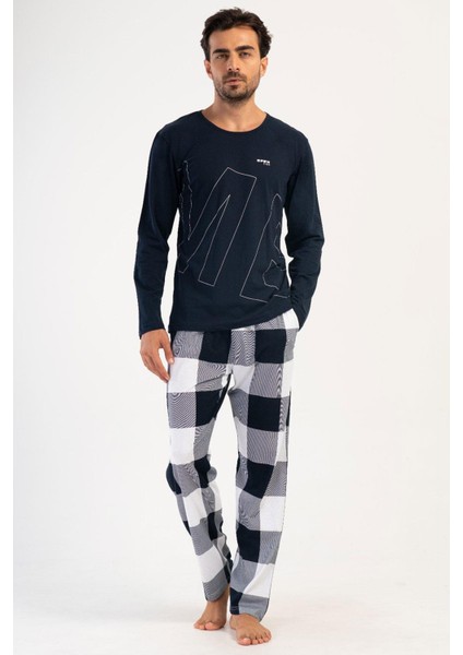 Açık Mavi Erkek Uzun Kollu Pamuk Suprem Pijama Takımı