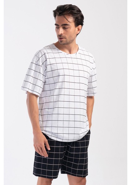 Beyaz Erkek Kısa Kollu Şortlu Pijama Takımı