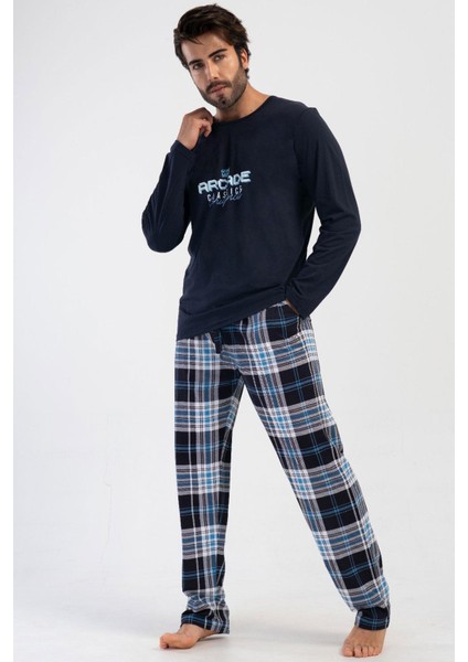 Lacivert Erkek Uzun Kollu Pamuk Suprem Pijama Takımı
