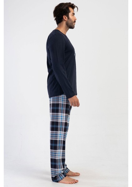 Lacivert Erkek Uzun Kollu Pamuk Suprem Pijama Takımı