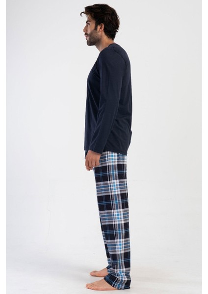 Lacivert Erkek Uzun Kollu Pamuk Suprem Pijama Takımı