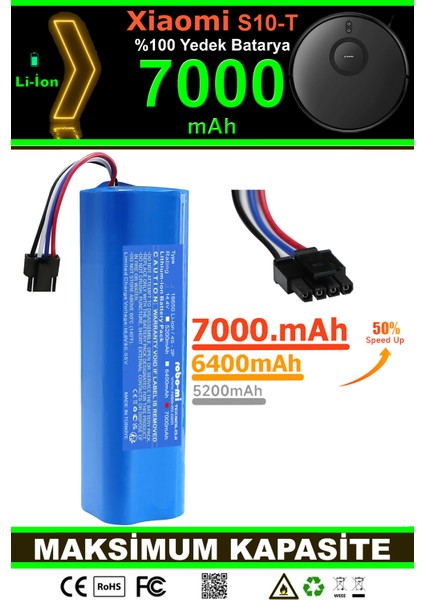 Xiaomi Mi Robot Vacuum S10T 7000mAh Robot Süpürge Bataryası - Gerçek Kapasite, Maksimum Güvenlik modelleri