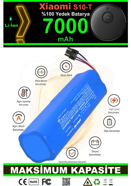 Xiaomi Mi Robot Vacuum S10T 7000mAh Robot Süpürge Bataryası - Gerçek Kapasite, Maksimum Güvenlik fırsatları