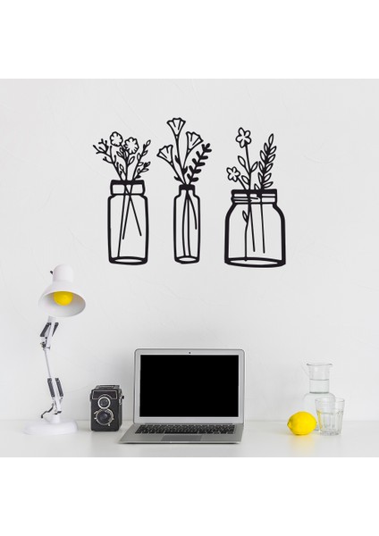 3 Parça Dekoratif Mdf Lazer Kesim Çiçekli Vazolar