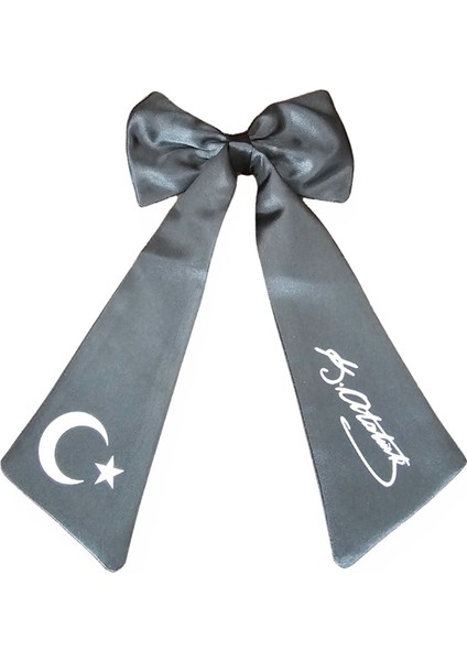 Ay Yıldız Atatürk Imzalı Fiyonklu Siyah Saç Tokası