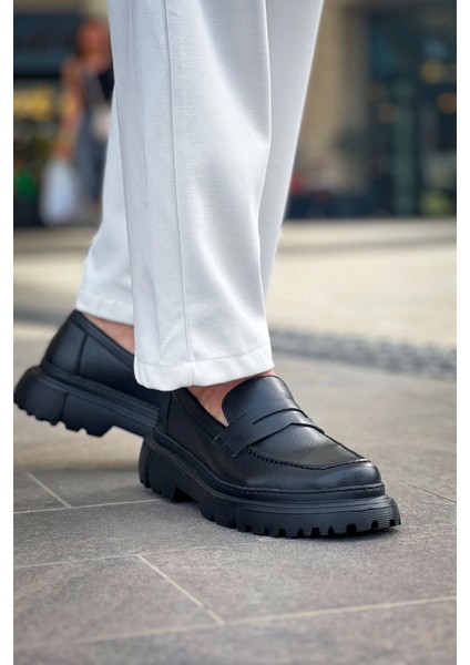 SHO2417 Bağcıksız Kalın Taban Fst Erkek Loafer Ayakkabı Sıyah modelleri