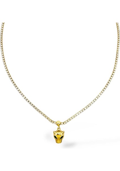 Su Yolu Yeşil Göz Leopar Çelik Kolye