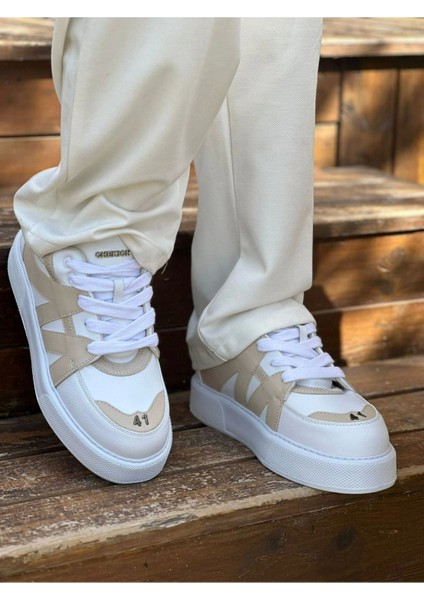 SHO2407 Bağcıklı Yüksek Taban Cbt Star-X Erkek Spor Ayakkabı Beyaz / Bej fiyatları