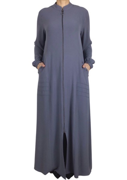 Kadın Kolağzı Lastikli Önü Fermuarlı Üstten Cepli Ince Yazlık Ferace