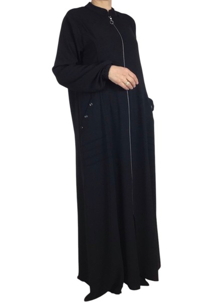 Kadın Kolağzı Lastikli Önü Fermuarlı Üstten Cepli Ince Yazlık Ferace modelleri