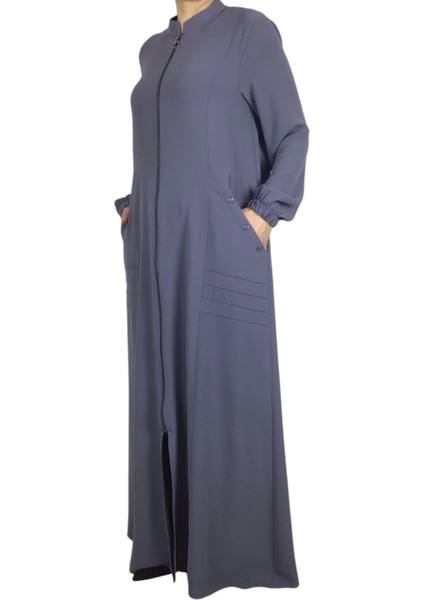 Kadın Kolağzı Lastikli Önü Fermuarlı Üstten Cepli Ince Yazlık Ferace fırsatları