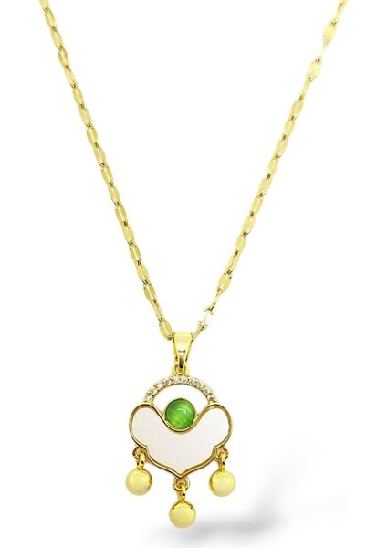 Yeşil Mineli Salkım Çelik Kolye