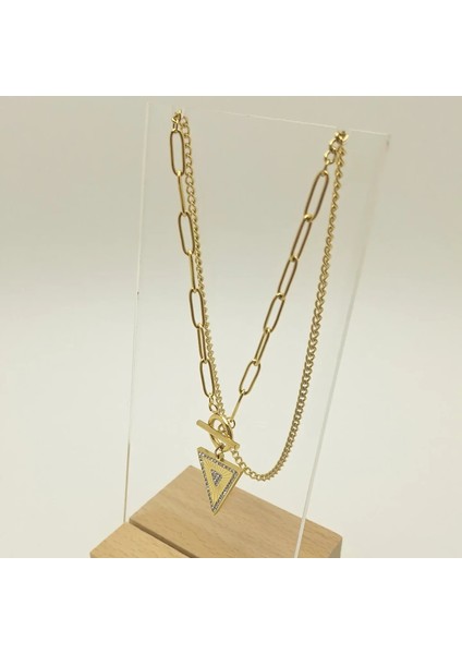 Taşlı Üçgen Çelik Kolye fiyatları