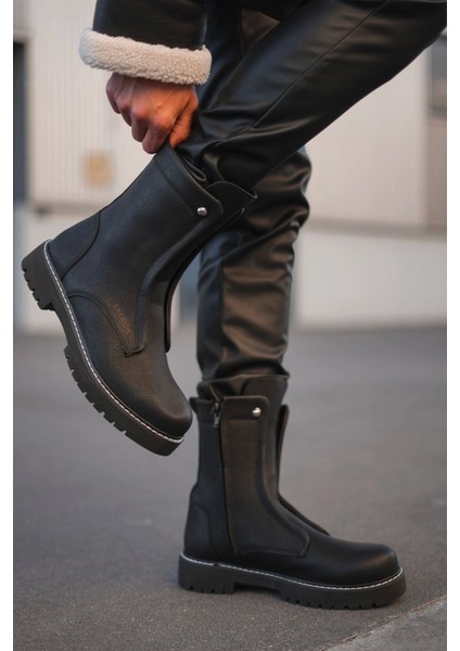 SHO027 Fermuarlı Yüksek Taban Cst Quebec Erkek Bot Sıyah