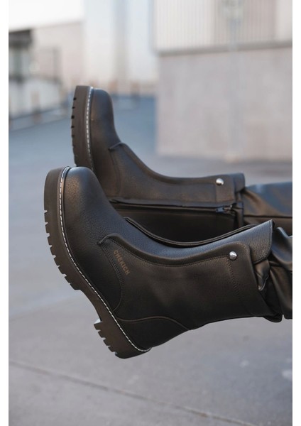 SHO027 Fermuarlı Yüksek Taban Cst Quebec Erkek Bot Sıyah fırsatları