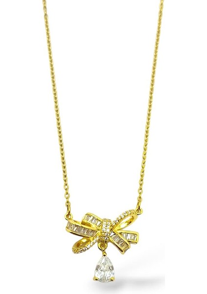 Kurdele Taşlı Çelik Kolye