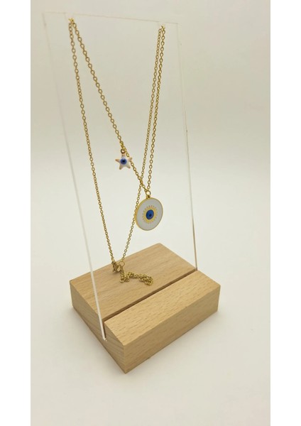Yıldız Detay Mavi Gözlü Çelik Kolye fiyatları