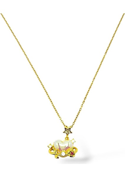 Inci Kalp Figür Gezegen Çelik Kolye